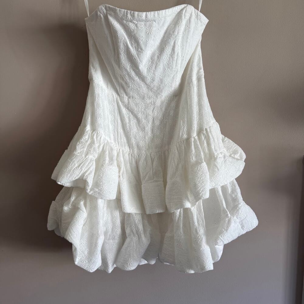 Selfie Leslie Bella Donna Strapless Frill Dress White Eyelet Mini Size Large New - Picture 2 of 8